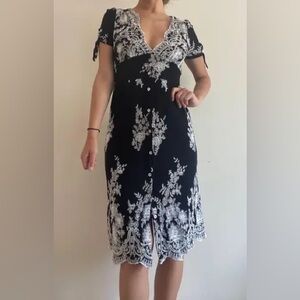 Superfoxx Black Embroidered Midi Dress XS Boho Cottagecore